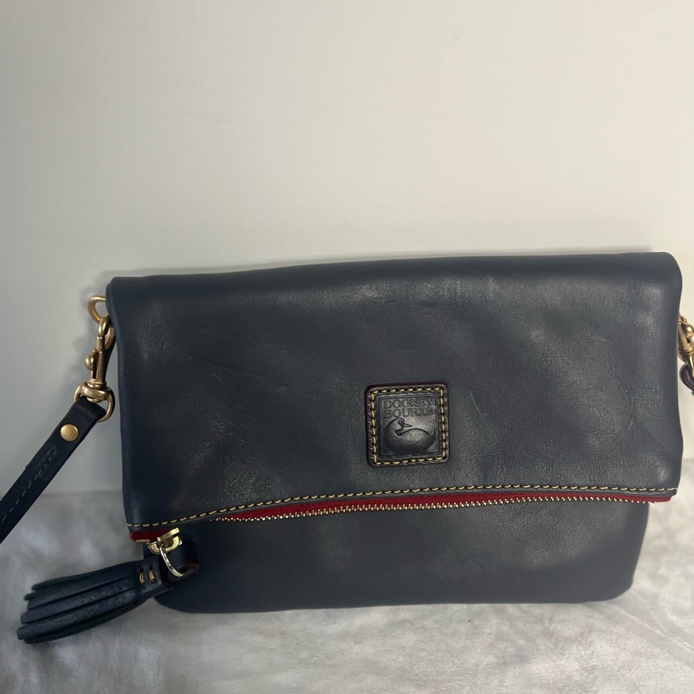 Dooney & Bourke FLORENTINE Fold over Crossbody Bag Gray Blue EUC